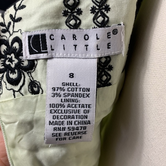 Carole Little Light green with Black Floral Embroidered Tank Dress - Size 8 - Picture 6 of 9